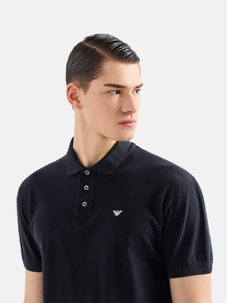 Armani Mercerised piqué polo shirt with micro eagle