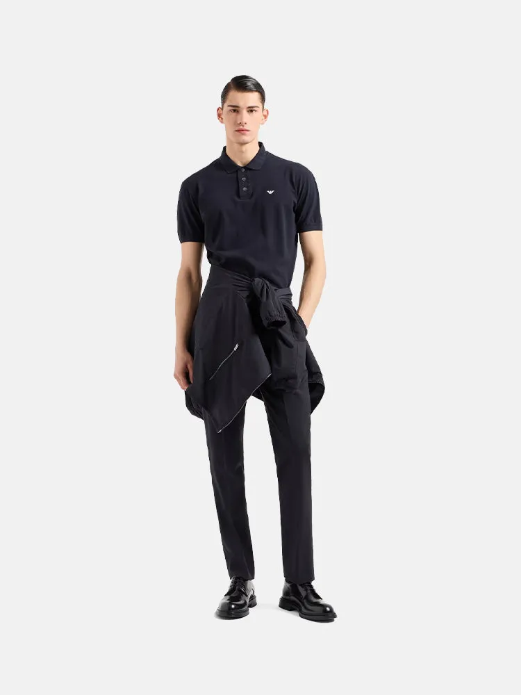 Armani Mercerised piqué polo shirt with micro eagle