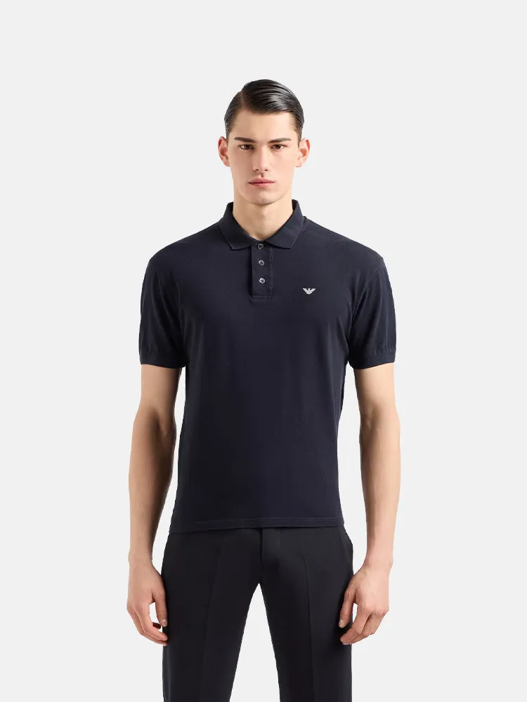 Armani Mercerised piqué polo shirt with micro eagle