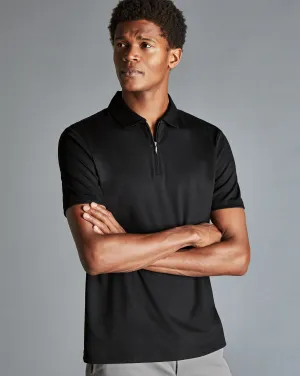 Black Plain Short Sleeve Zip Jersey Polo