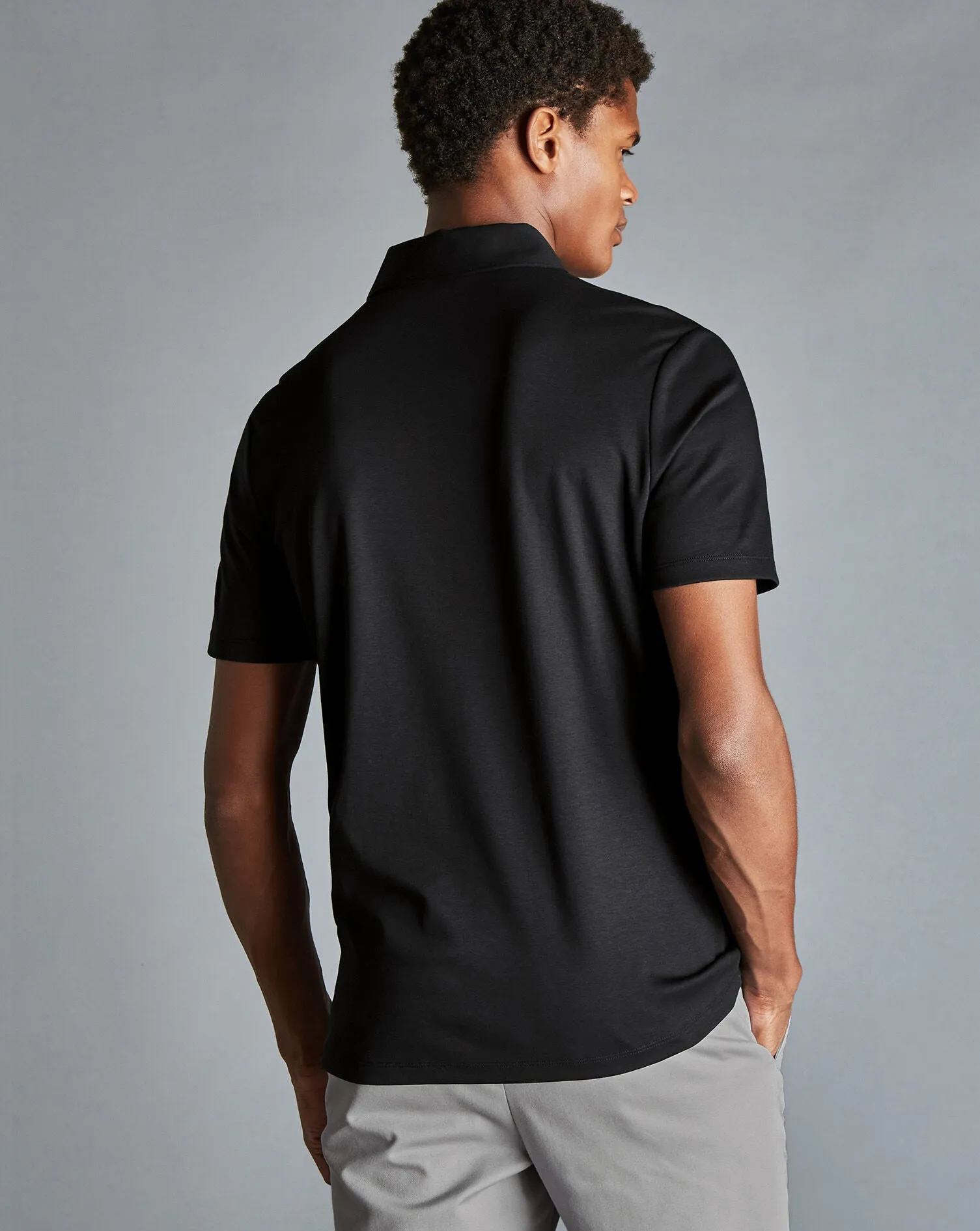 Black Plain Short Sleeve Zip Jersey Polo