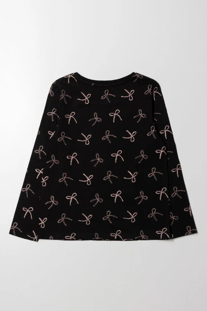 Bow Long Sleeve T-Shirt Black