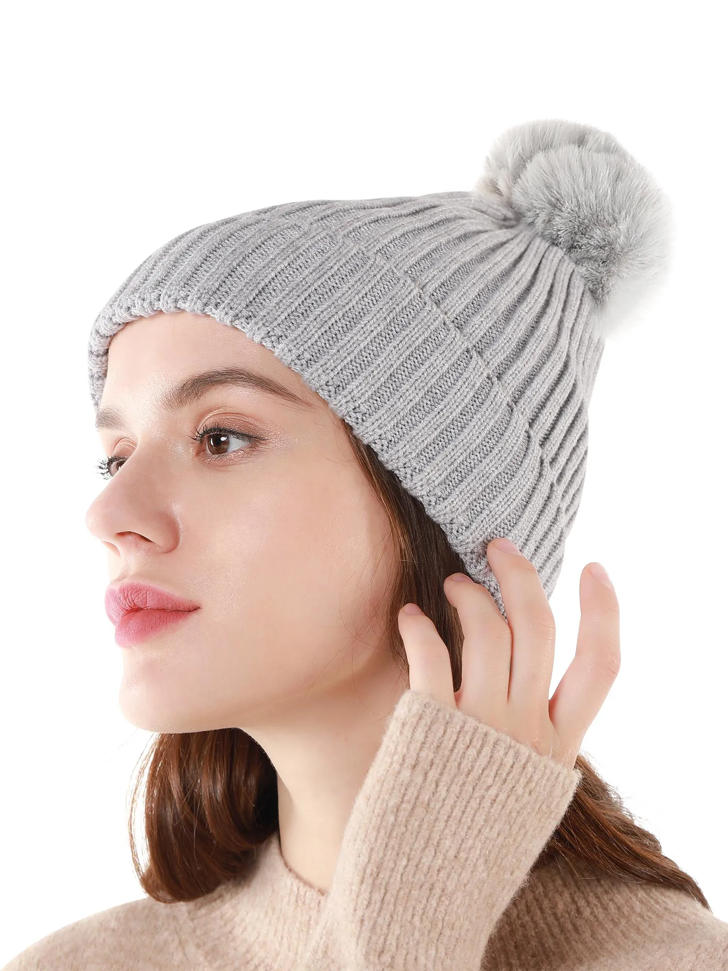 Cable Knit Lined Winter Beanie Hats
