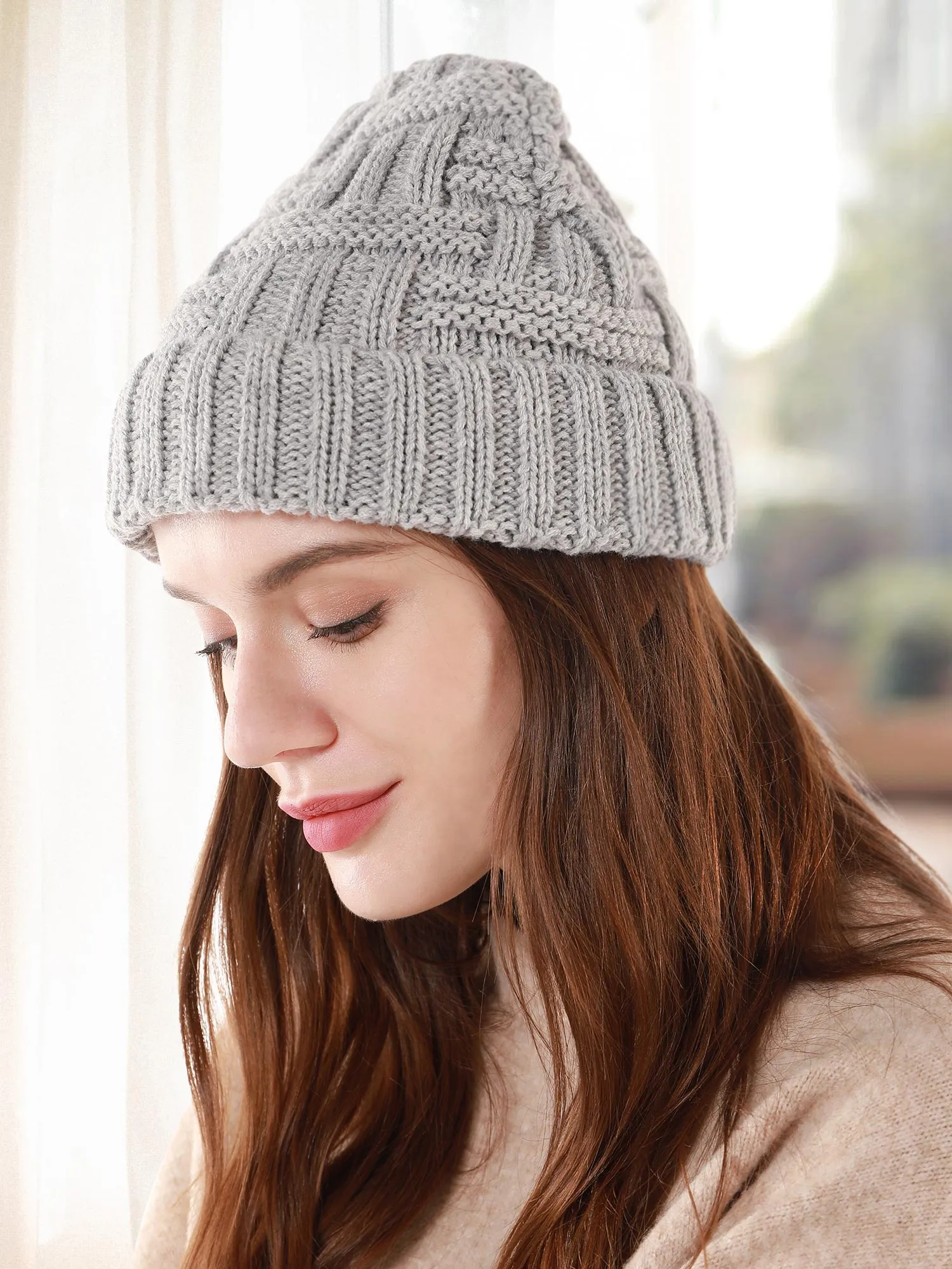 Cable Knit Lined Winter Beanie Hats