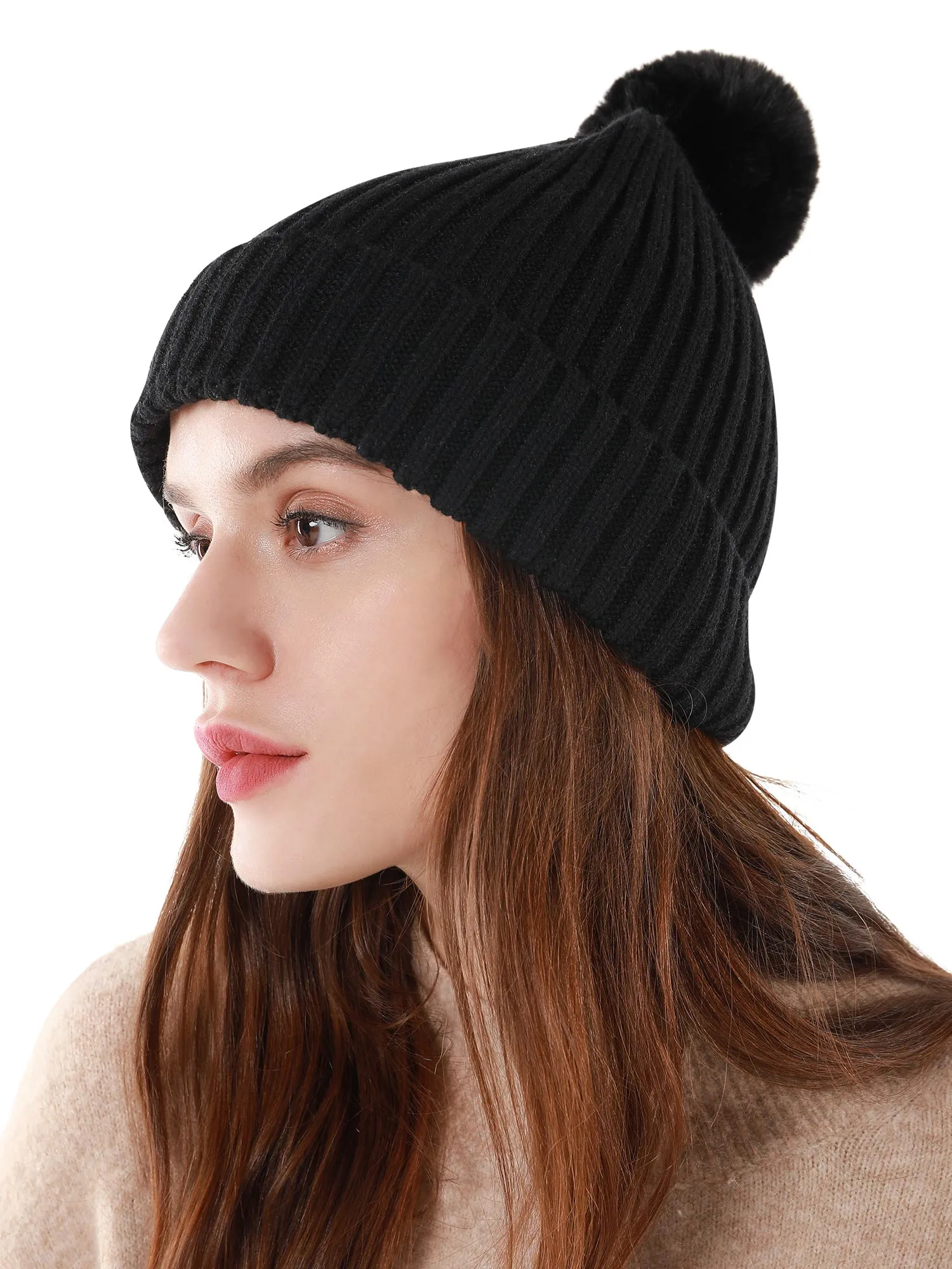 Cable Knit Lined Winter Beanie Hats