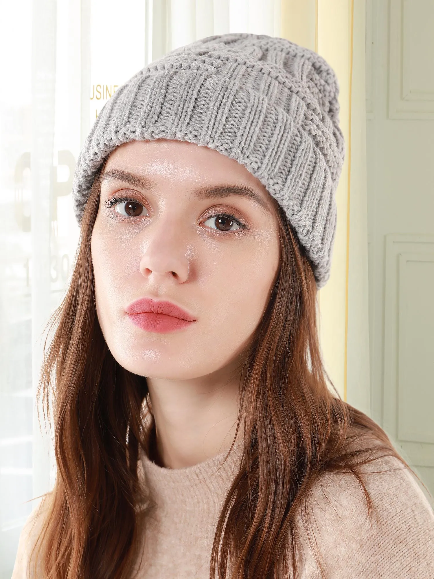 Cable Knit Lined Winter Beanie Hats