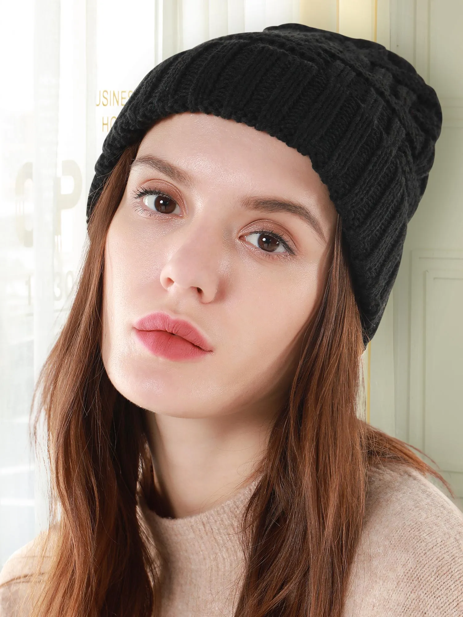Cable Knit Lined Winter Beanie Hats