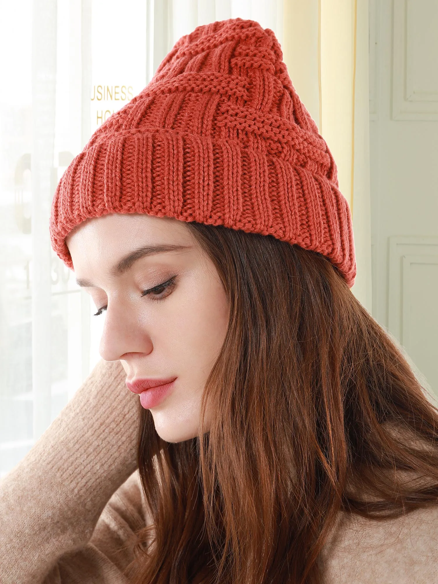 Cable Knit Lined Winter Beanie Hats