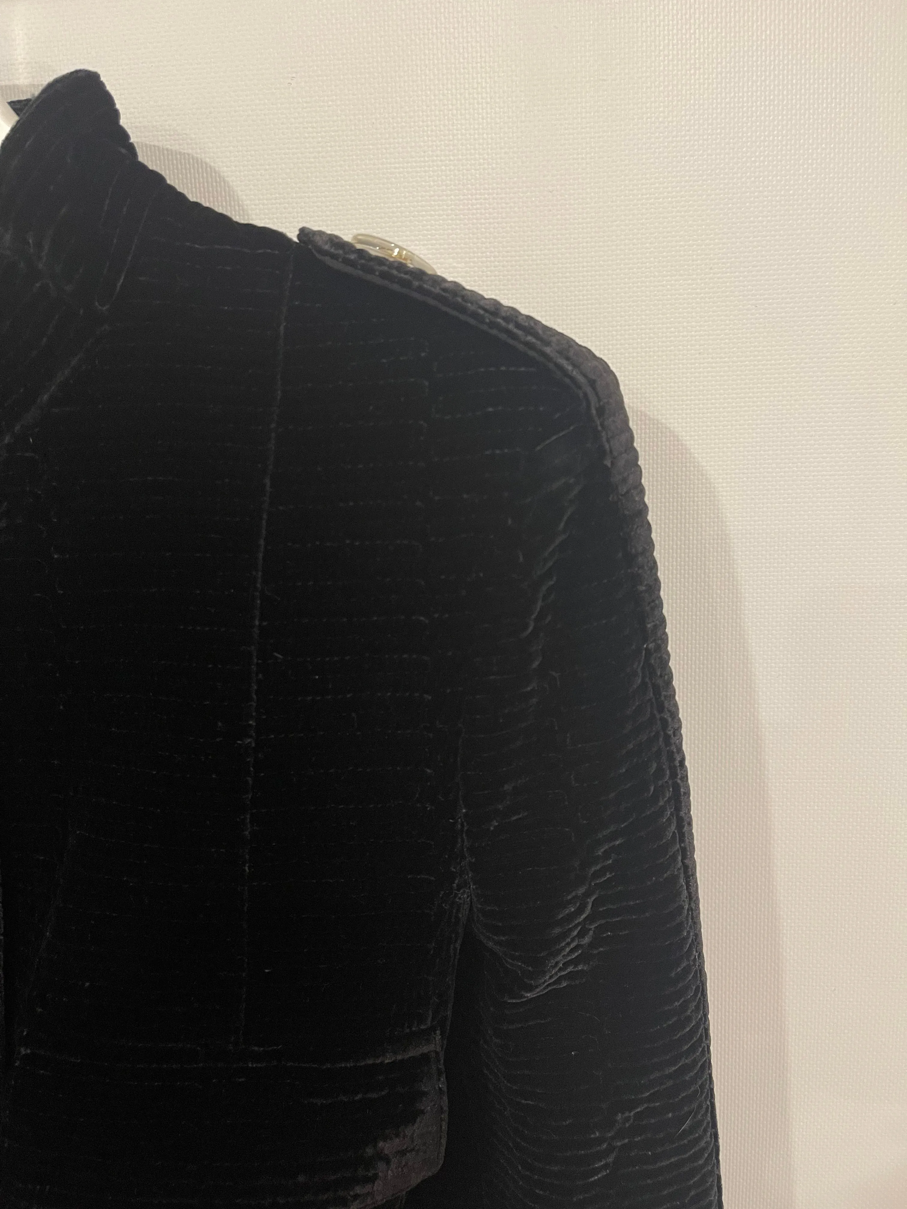 Chanel Black Velvet Belted Coat With Perspex Cc Button Details Size Fr 34 (uk 6)