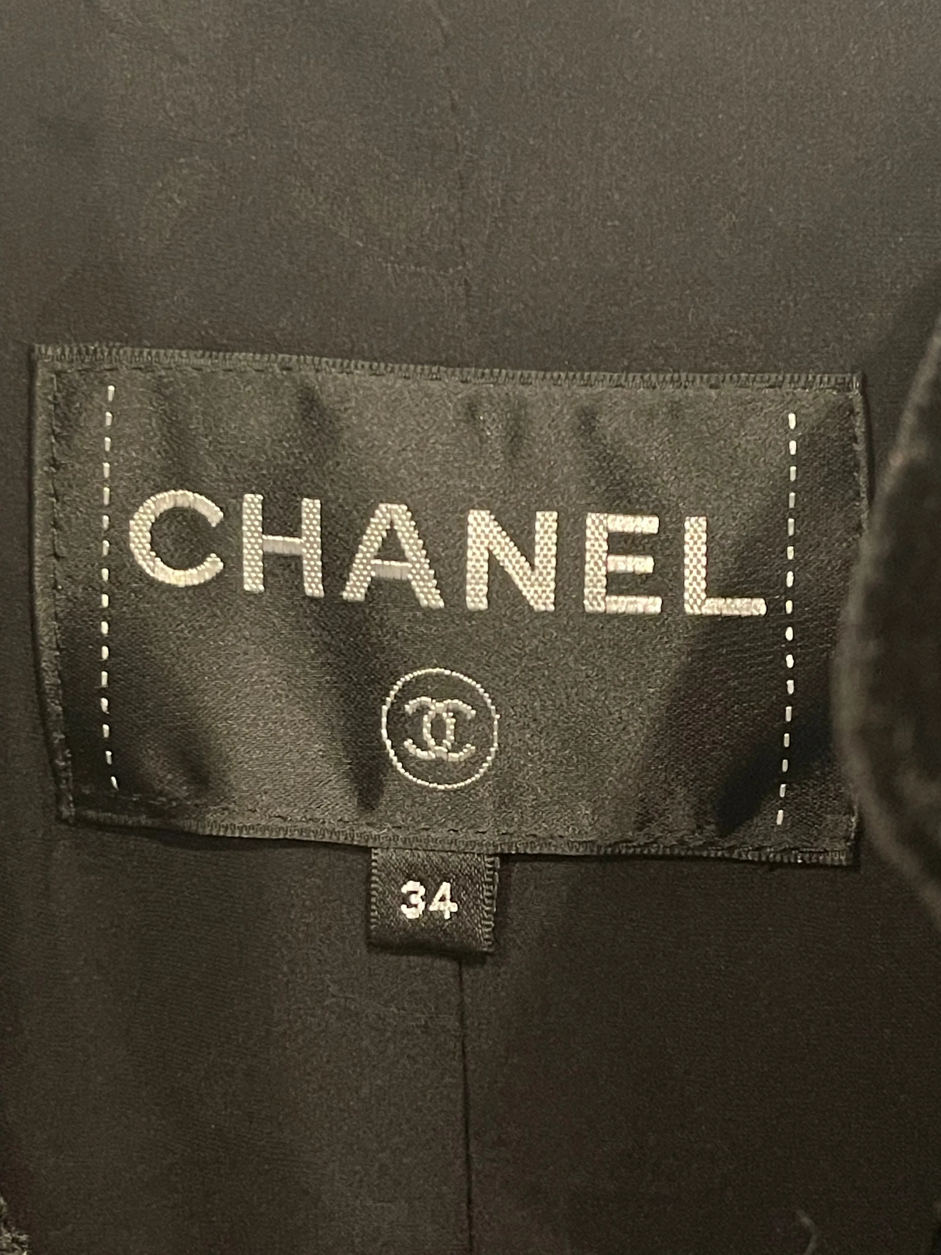 Chanel Black Velvet Belted Coat With Perspex Cc Button Details Size Fr 34 (uk 6)