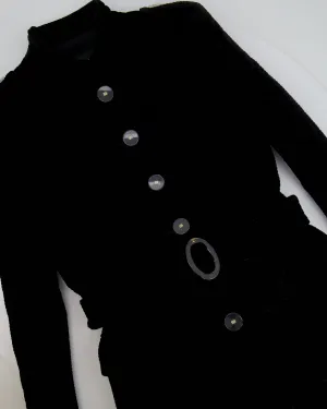 Chanel Black Velvet Belted Coat With Perspex Cc Button Details Size Fr 34 (uk 6)