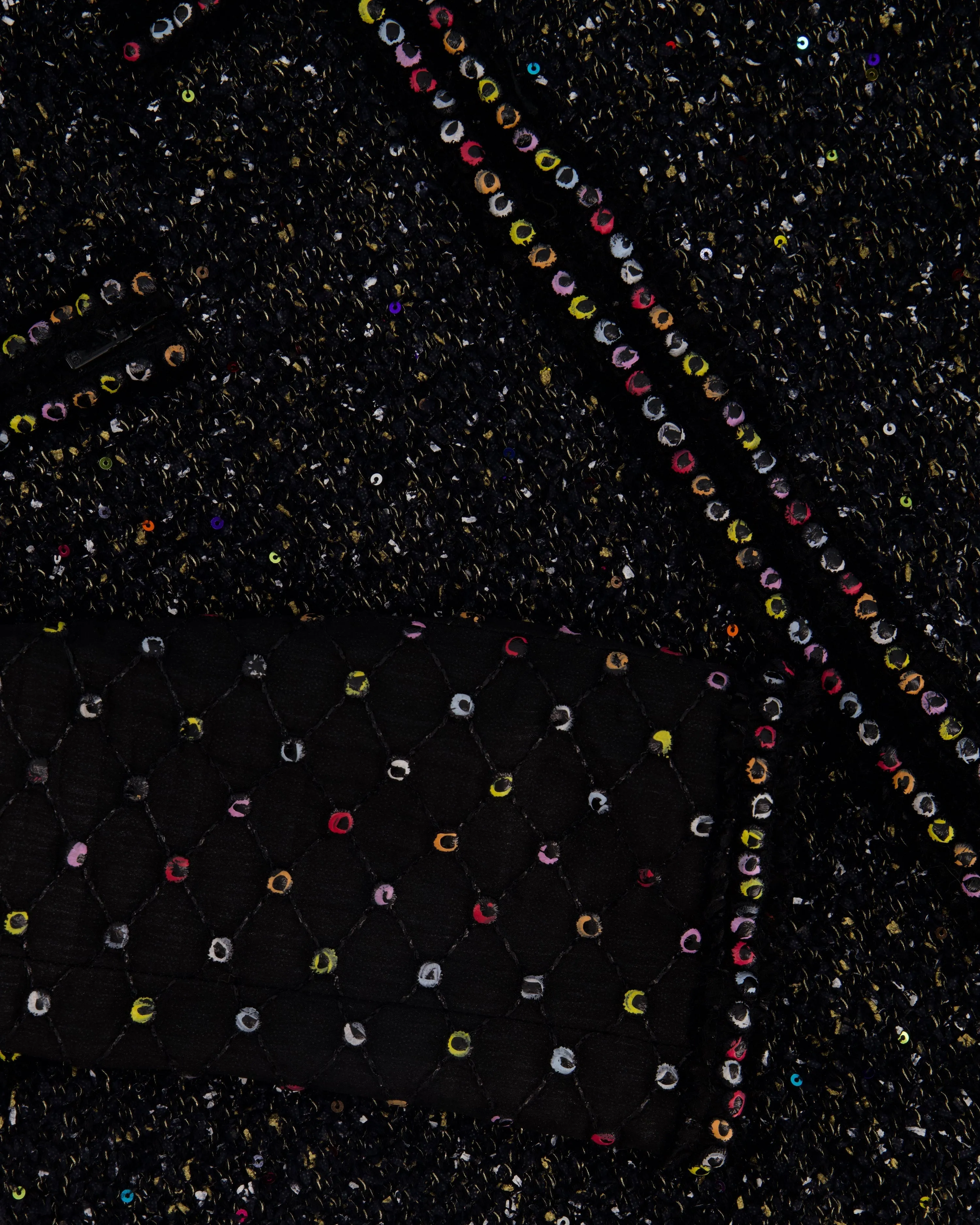 Chanel  Fall 2017 Black Tweed Jacket With Multicoloured Sequin Details Size Fr 42 (uk 14)