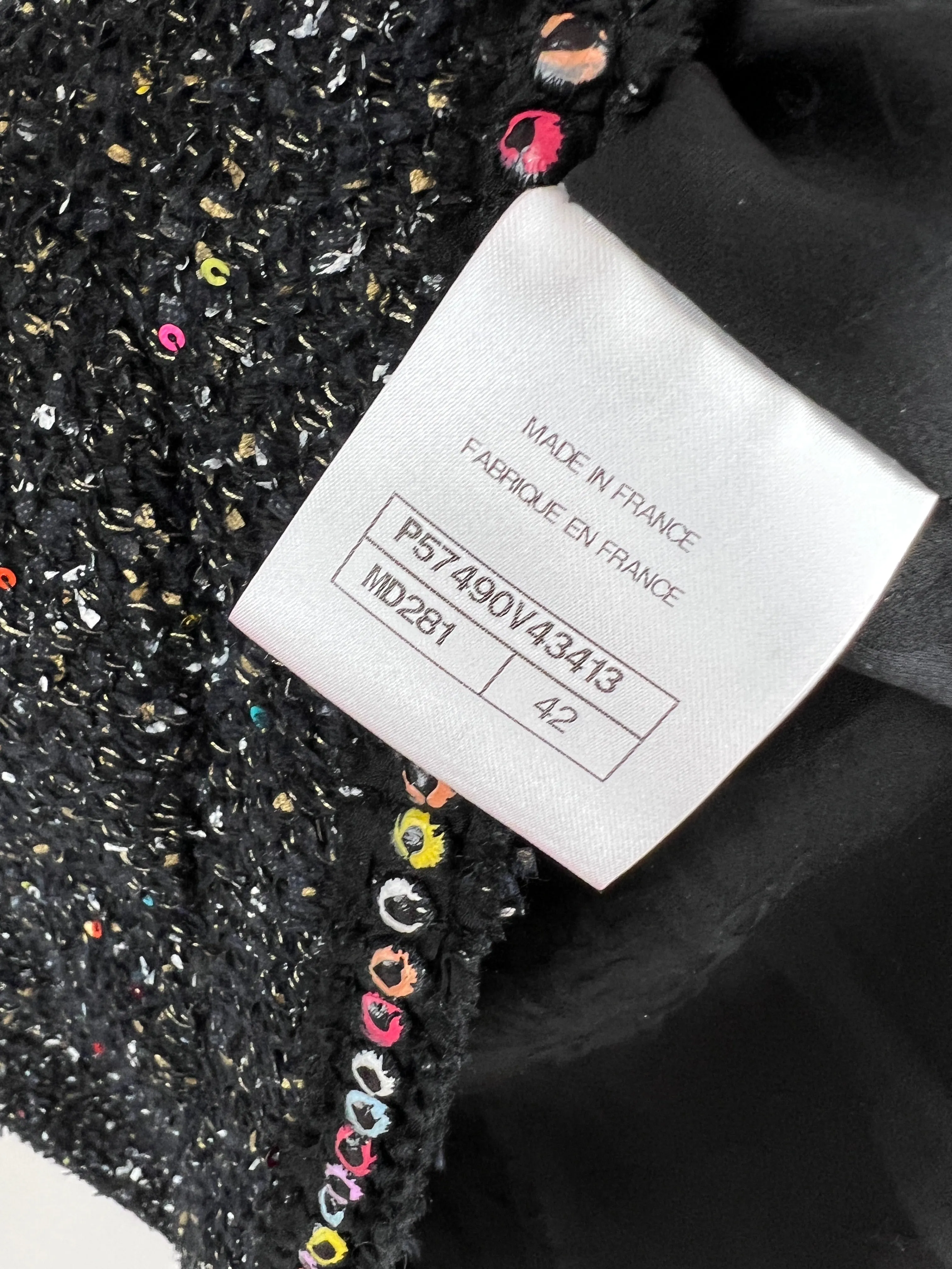 Chanel  Fall 2017 Black Tweed Jacket With Multicoloured Sequin Details Size Fr 42 (uk 14)