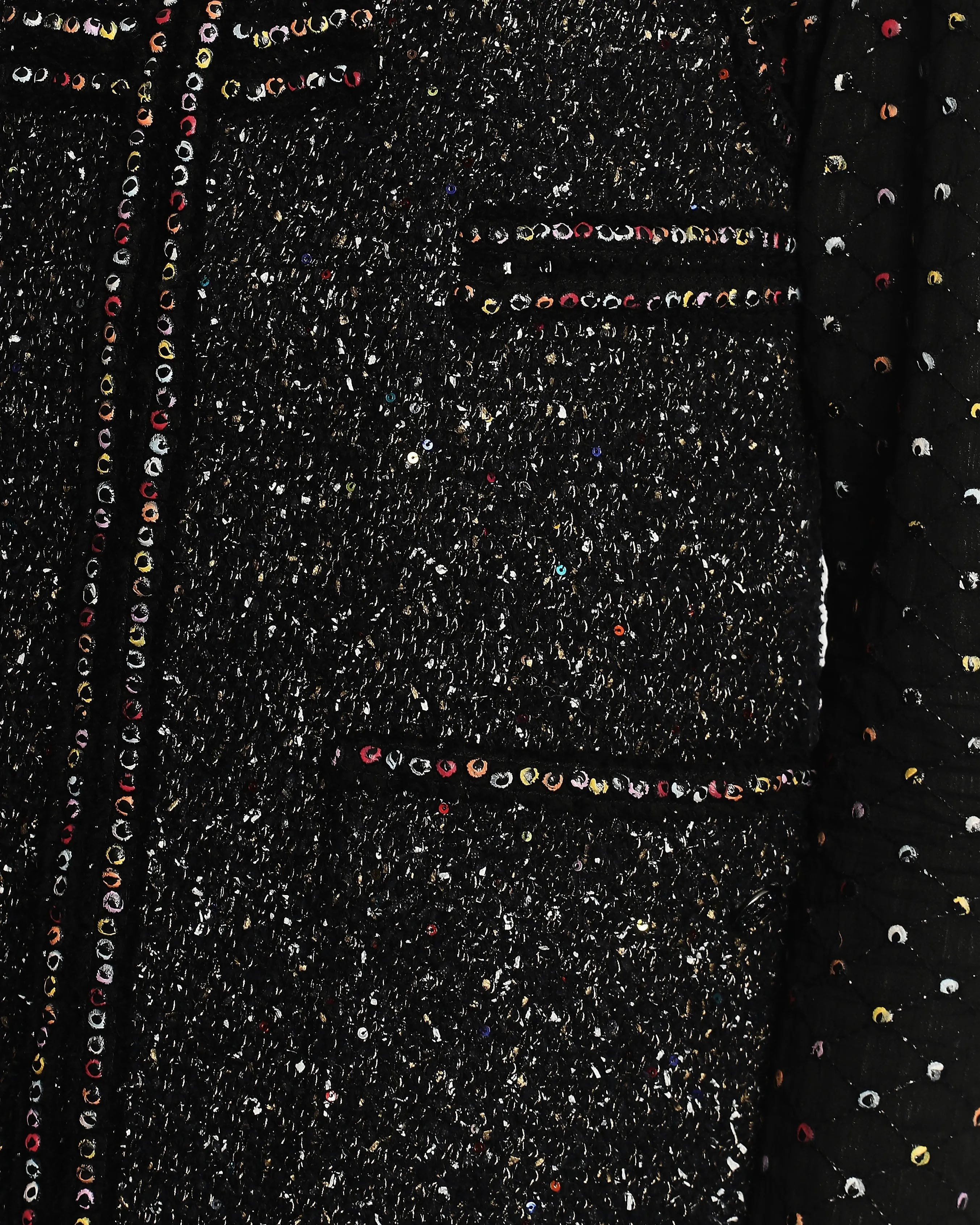 Chanel  Fall 2017 Black Tweed Jacket With Multicoloured Sequin Details Size Fr 42 (uk 14)
