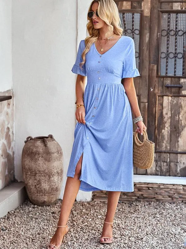 Chic V-Neck Ruffled Skirt: A Harmonious Fusion of Elegance and Comfort
