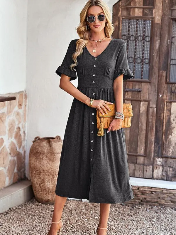 Chic V-Neck Ruffled Skirt: A Harmonious Fusion of Elegance and Comfort