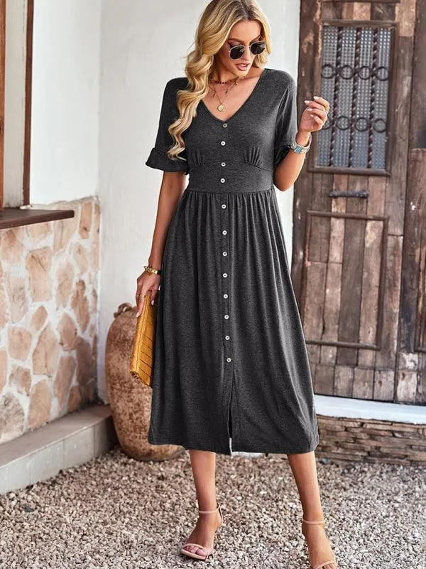 Chic V-Neck Ruffled Skirt: A Harmonious Fusion of Elegance and Comfort