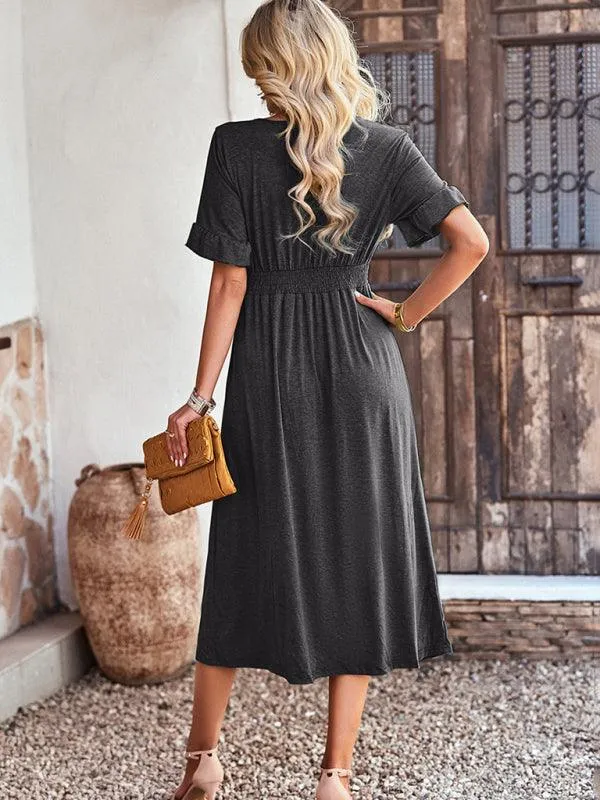 Chic V-Neck Ruffled Skirt: A Harmonious Fusion of Elegance and Comfort