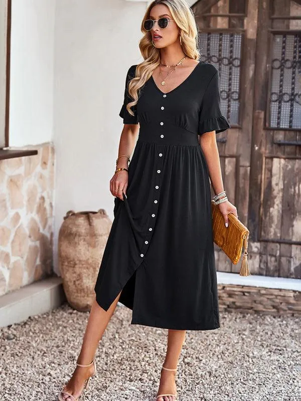 Chic V-Neck Ruffled Skirt: A Harmonious Fusion of Elegance and Comfort