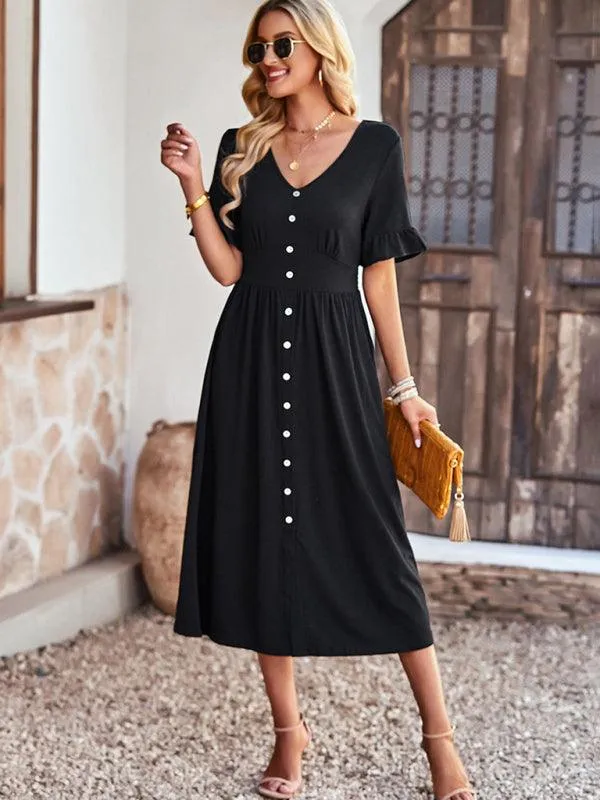 Chic V-Neck Ruffled Skirt: A Harmonious Fusion of Elegance and Comfort