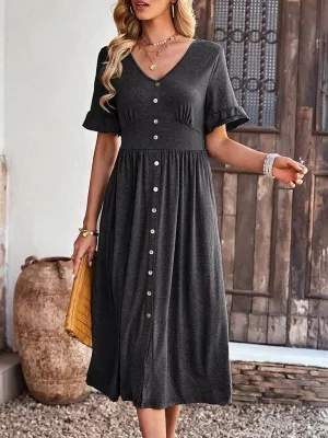 Chic V-Neck Ruffled Skirt: A Harmonious Fusion of Elegance and Comfort