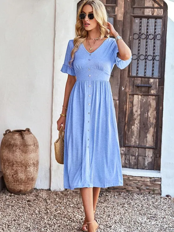 Chic V-Neck Ruffled Skirt: A Harmonious Fusion of Elegance and Comfort