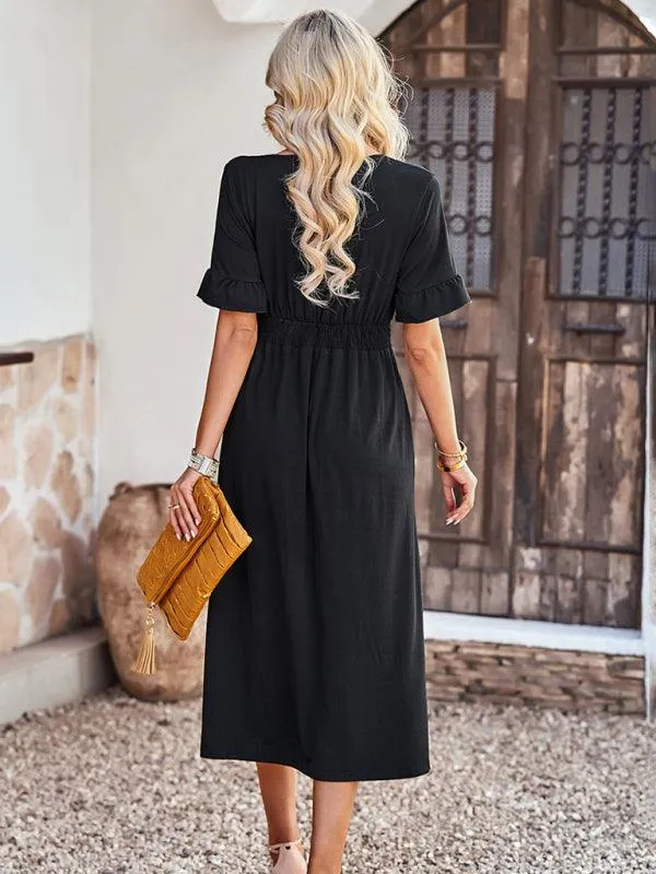 Chic V-Neck Ruffled Skirt: A Harmonious Fusion of Elegance and Comfort