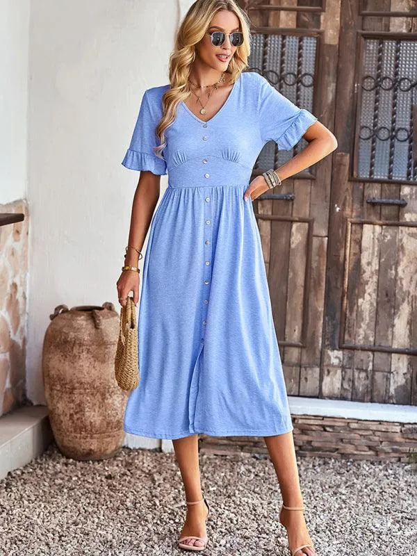 Chic V-Neck Ruffled Skirt: A Harmonious Fusion of Elegance and Comfort