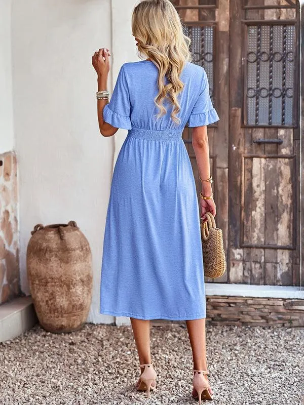 Chic V-Neck Ruffled Skirt: A Harmonious Fusion of Elegance and Comfort