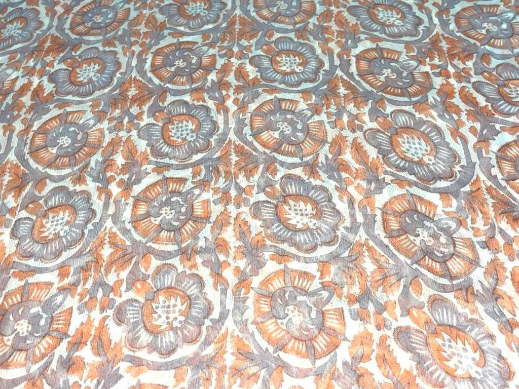 Chiffon printed  cream ,orange peach and light grey color fabric 58" wide [15450]