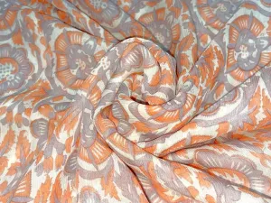 Chiffon printed  cream ,orange peach and light grey color fabric 58" wide [15450]