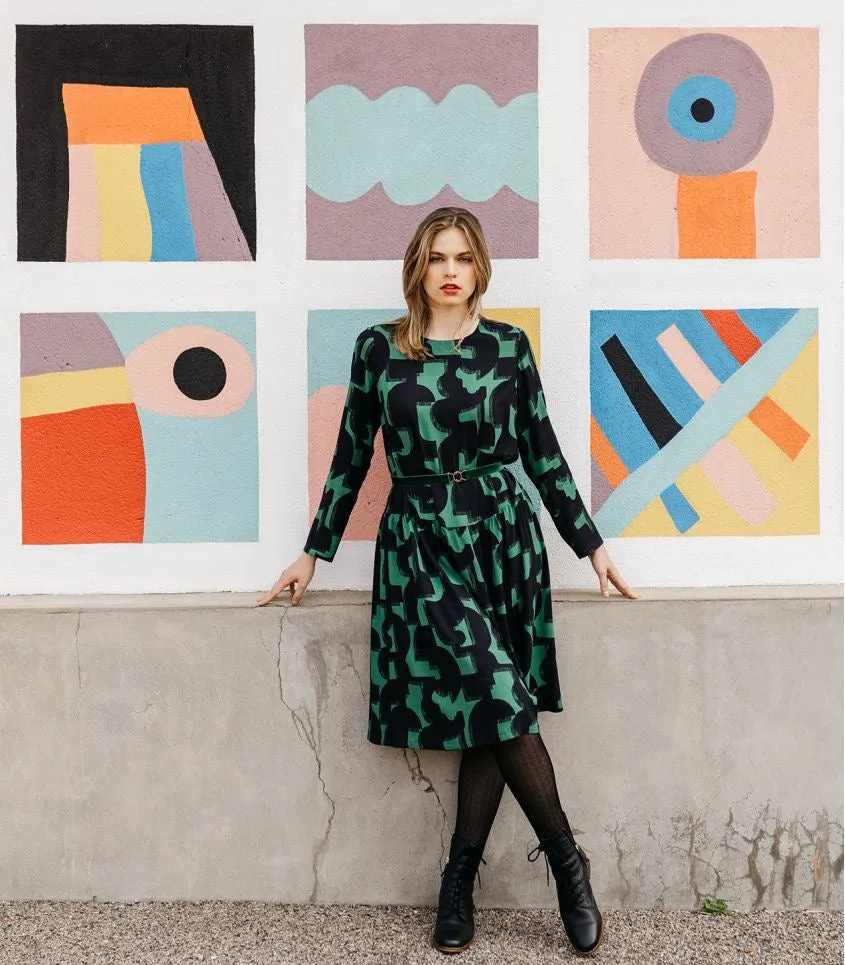 Cousette - Geo Green Viscose Crepe Fabric