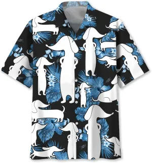 Dachshund Hawaiian Shirts for Men Short Sleeve Aloha Beach Shirt Floral Summer Casual Button Down Shirts