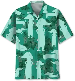 Dachshund Hawaiian Shirts for Men Short Sleeve Aloha Beach Shirt Floral Summer Casual Button Down Shirts