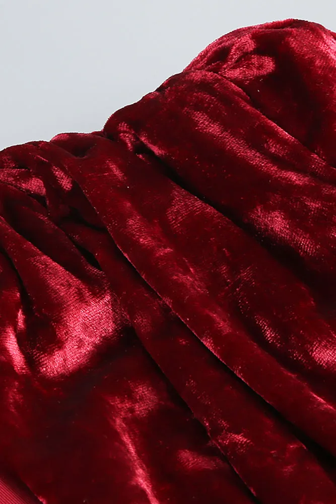 Deep V Ruched Velvet Floral Mini Dress