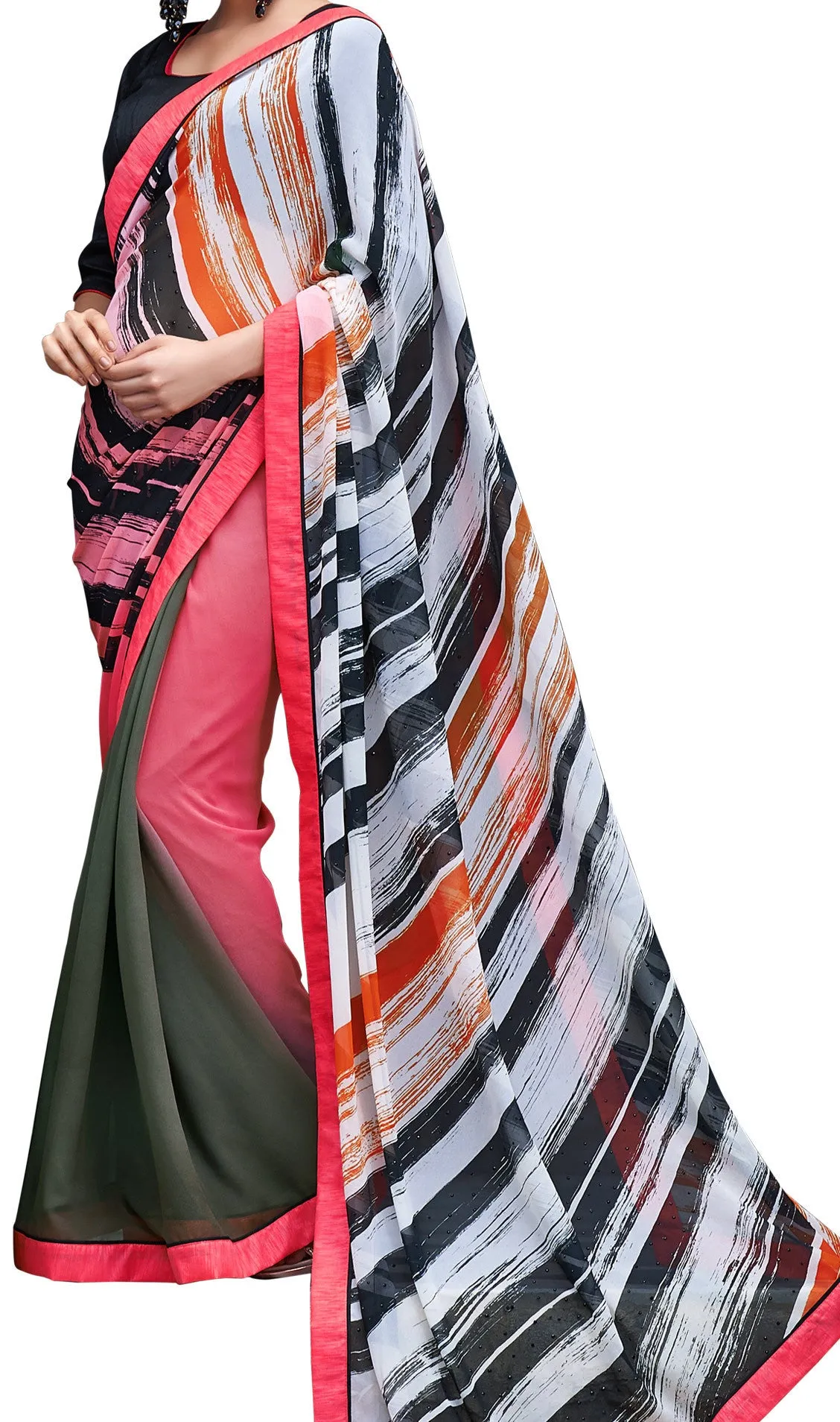 Digital Print Crepe Silk Bold & Beautiful Shaded Saree Sari D-317