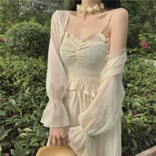 Eden - Dark Academia Vintage Elegant Summer Flare Sleeve Crop Top
