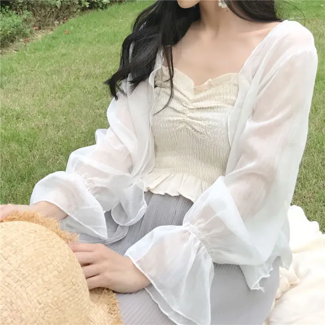 Eden - Dark Academia Vintage Elegant Summer Flare Sleeve Crop Top