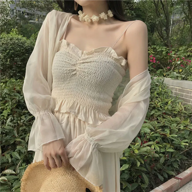 Eden - Dark Academia Vintage Elegant Summer Flare Sleeve Crop Top