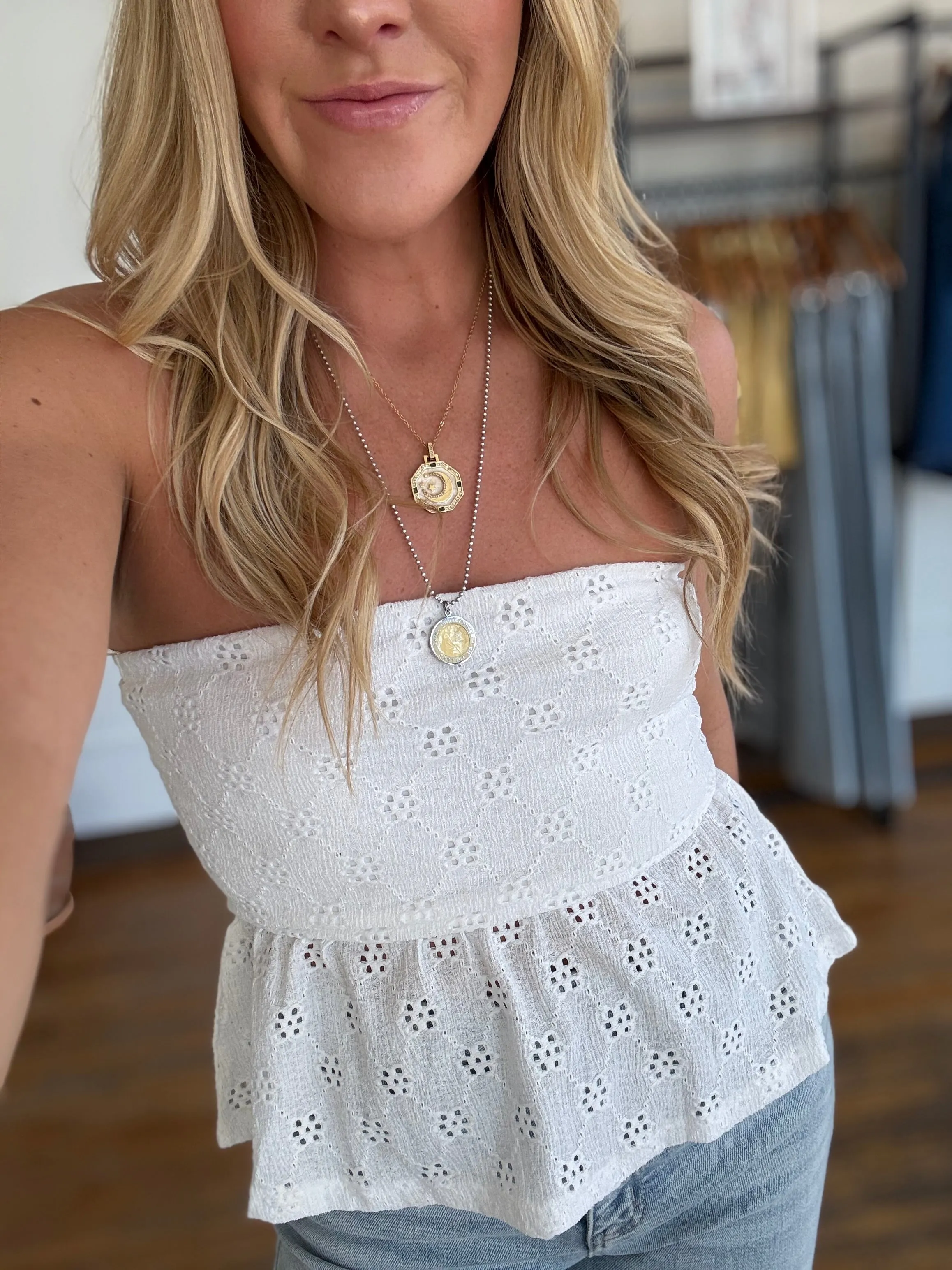 Ellie Strapless Eyelet Top