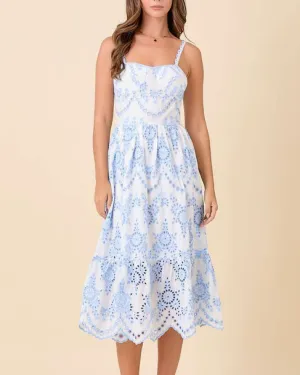 Eyelet Detail Midi Dress - Light Blue