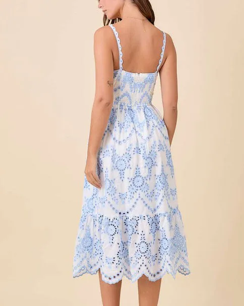 Eyelet Detail Midi Dress - Light Blue