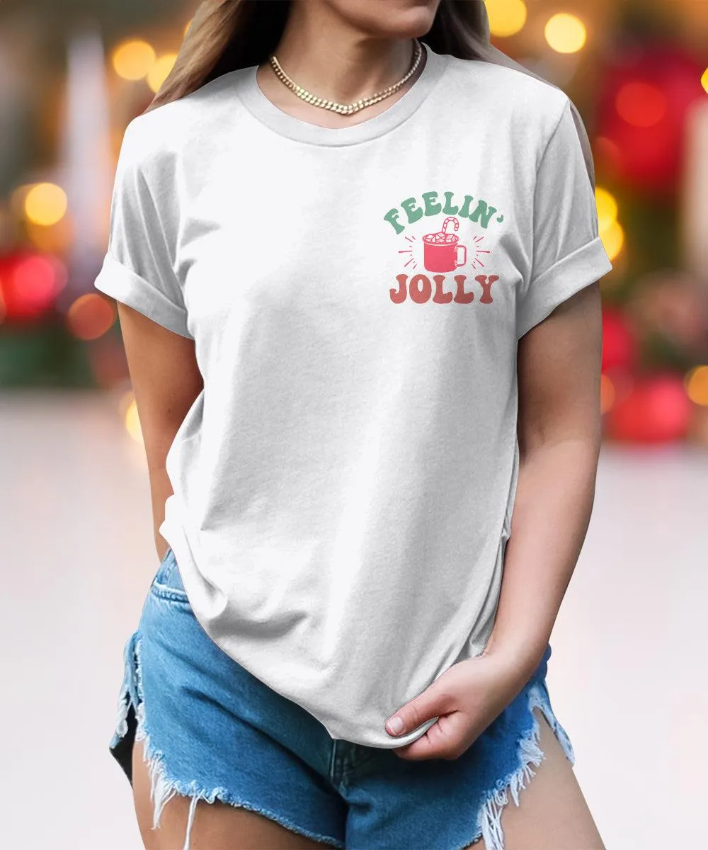 Feelin Jolly Christmas Shirt Retro Letter Print Oversized Top Groovy Christmas Tees