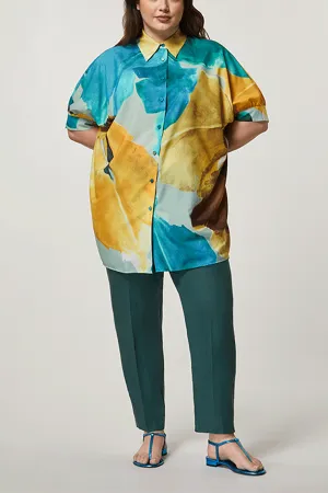 FELLINI BRUSHSTROKE FLORAL PRINT CREPE DE CHINE TUNIC