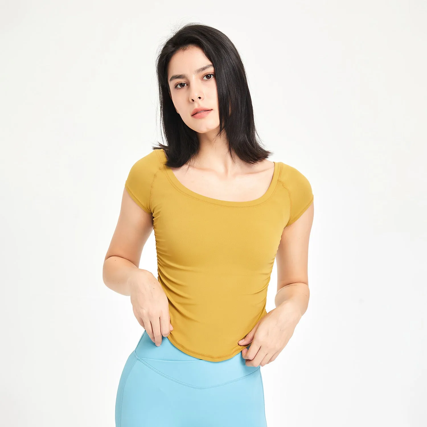 Fitness Clothes Women Tight Sports T shirt Running Training Quick Drying Clothes Short Sleeve Thin Nude Feel Summer Yoga Clothing Top