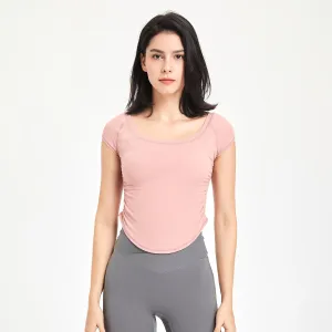 Fitness Clothes Women Tight Sports T shirt Running Training Quick Drying Clothes Short Sleeve Thin Nude Feel Summer Yoga Clothing Top