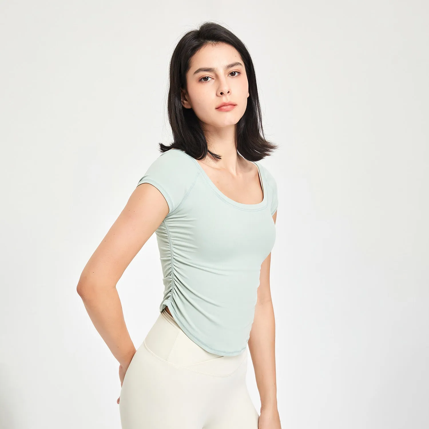 Fitness Clothes Women Tight Sports T shirt Running Training Quick Drying Clothes Short Sleeve Thin Nude Feel Summer Yoga Clothing Top