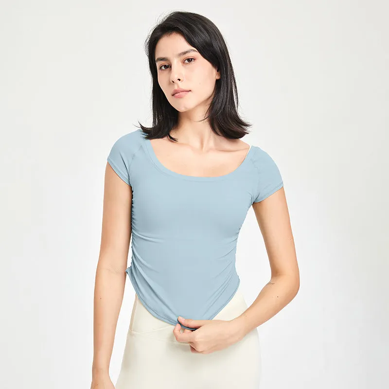 Fitness Clothes Women Tight Sports T shirt Running Training Quick Drying Clothes Short Sleeve Thin Nude Feel Summer Yoga Clothing Top