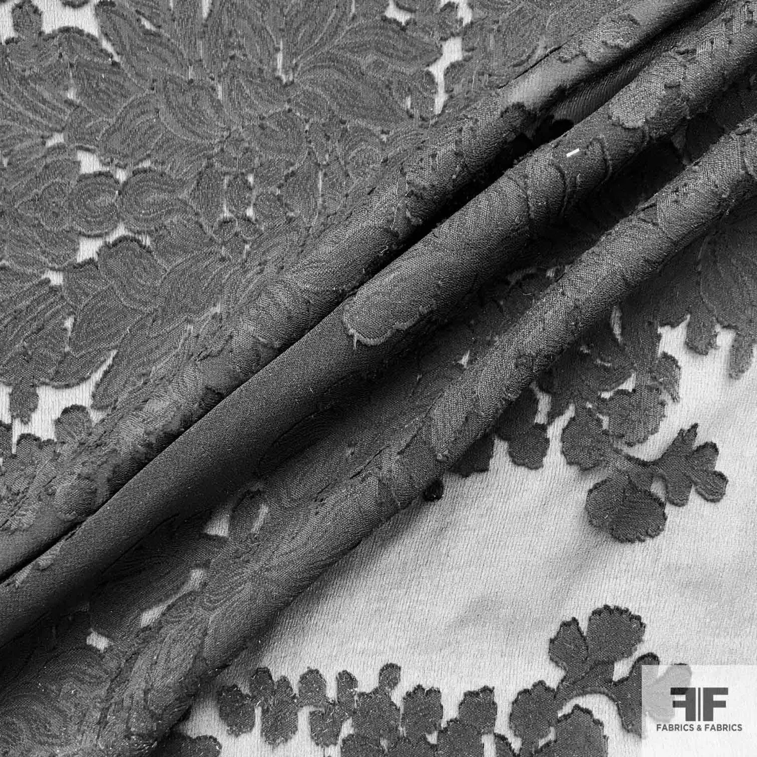 Floral Jacquard Silk Burnout - Black