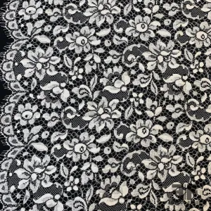 French Chantilly Lace Light Black Cording - Off White/Black